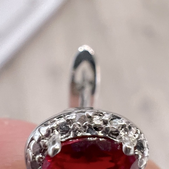 Trilogy Red Gemstone Diamond Accent Latch Back Earrings - Picture 10 of 12
